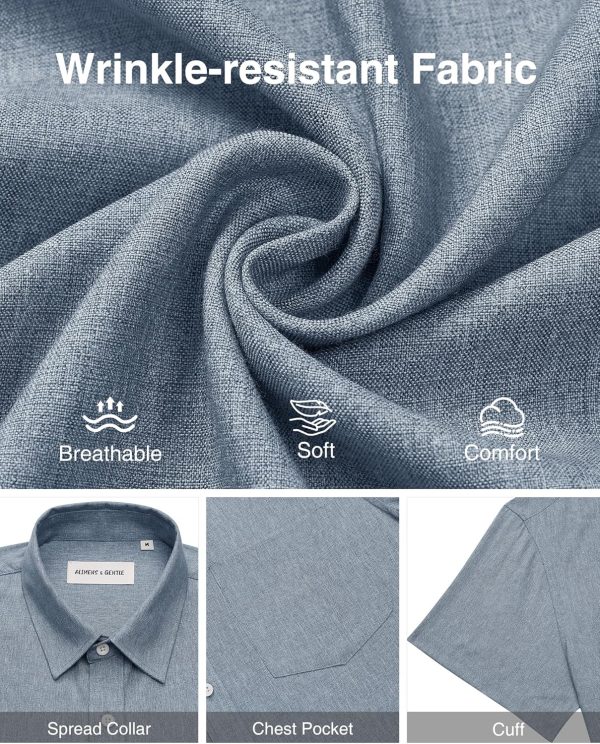 Alimens & Gentle Mens Linen Shirts Short Sleeve Button Down Shirts Wrinkle Free Casual Vacation Beach Summer Tops - Image 70