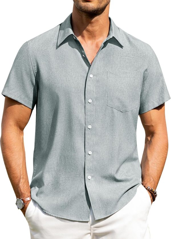 Alimens & Gentle Mens Linen Shirts Short Sleeve Button Down Shirts Wrinkle Free Casual Vacation Beach Summer Tops - Image 71