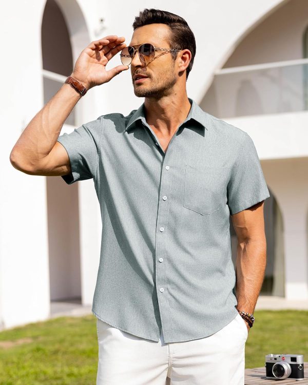 Alimens & Gentle Mens Linen Shirts Short Sleeve Button Down Shirts Wrinkle Free Casual Vacation Beach Summer Tops - Image 72