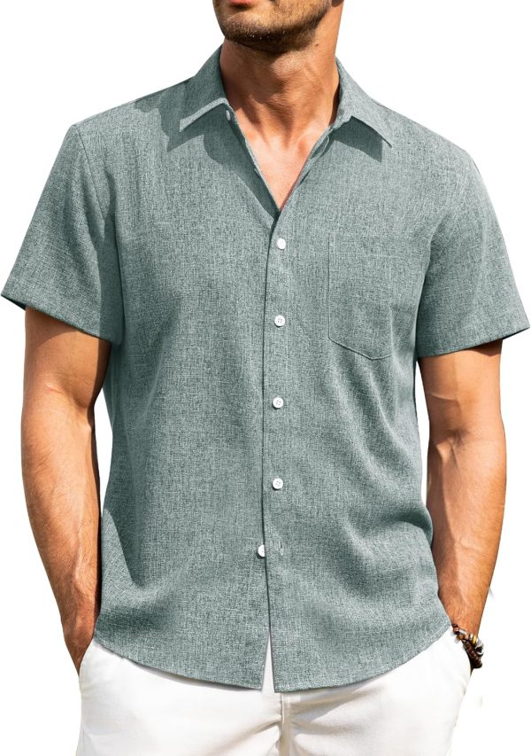 Alimens & Gentle Mens Linen Shirts Short Sleeve Button Down Shirts Wrinkle Free Casual Vacation Beach Summer Tops - Image 76