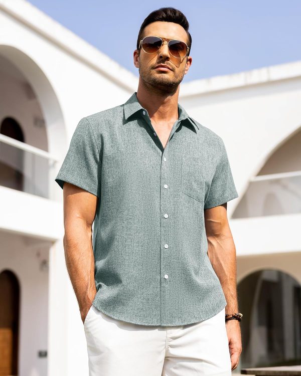 Alimens & Gentle Mens Linen Shirts Short Sleeve Button Down Shirts Wrinkle Free Casual Vacation Beach Summer Tops - Image 77