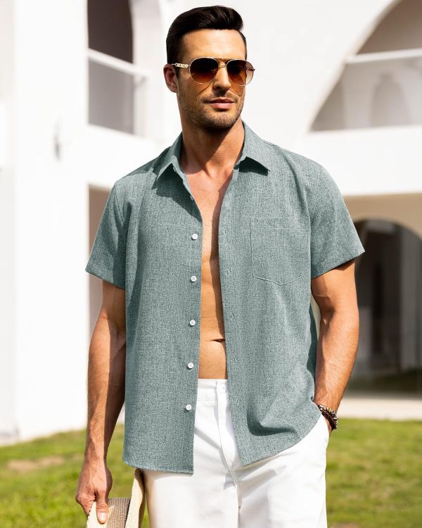 Alimens & Gentle Mens Linen Shirts Short Sleeve Button Down Shirts Wrinkle Free Casual Vacation Beach Summer Tops - Image 78