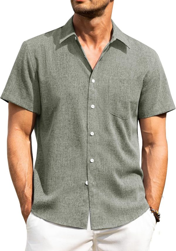 Alimens & Gentle Mens Linen Shirts Short Sleeve Button Down Shirts Wrinkle Free Casual Vacation Beach Summer Tops - Image 81