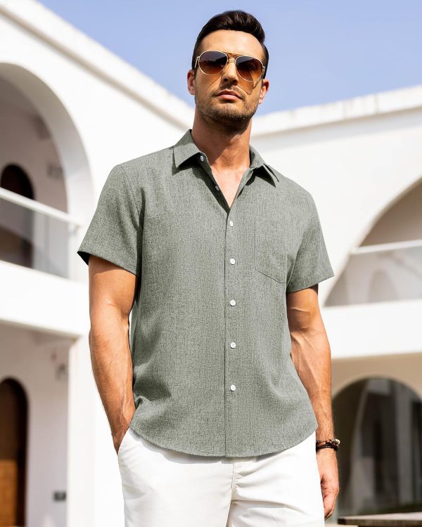 Alimens & Gentle Mens Linen Shirts Short Sleeve Button Down Shirts Wrinkle Free Casual Vacation Beach Summer Tops - Image 82