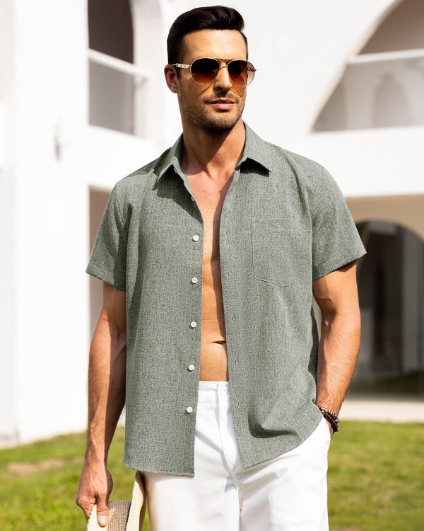 Alimens & Gentle Mens Linen Shirts Short Sleeve Button Down Shirts Wrinkle Free Casual Vacation Beach Summer Tops - Image 83