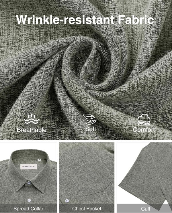 Alimens & Gentle Mens Linen Shirts Short Sleeve Button Down Shirts Wrinkle Free Casual Vacation Beach Summer Tops - Image 85