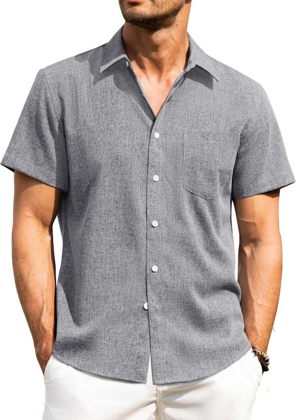 Alimens & Gentle Mens Linen Shirts Short Sleeve Button Down Shirts Wrinkle Free Casual Vacation Beach Summer Tops - Image 86