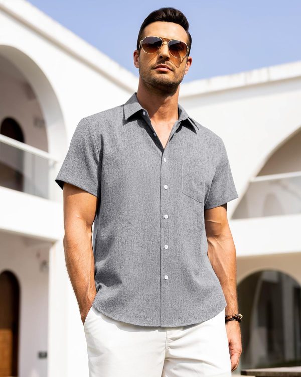Alimens & Gentle Mens Linen Shirts Short Sleeve Button Down Shirts Wrinkle Free Casual Vacation Beach Summer Tops - Image 88