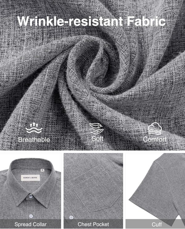 Alimens & Gentle Mens Linen Shirts Short Sleeve Button Down Shirts Wrinkle Free Casual Vacation Beach Summer Tops - Image 90