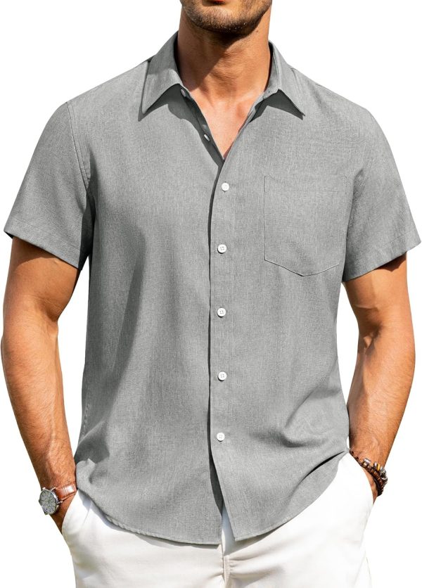 Alimens & Gentle Mens Linen Shirts Short Sleeve Button Down Shirts Wrinkle Free Casual Vacation Beach Summer Tops - Image 91