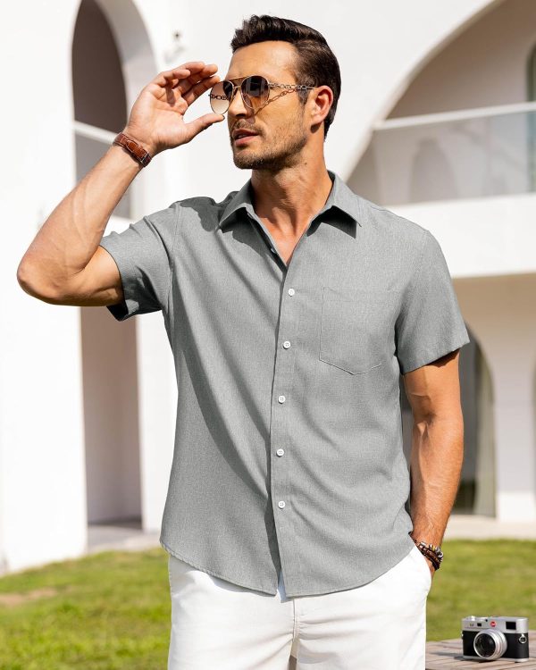 Alimens & Gentle Mens Linen Shirts Short Sleeve Button Down Shirts Wrinkle Free Casual Vacation Beach Summer Tops - Image 92