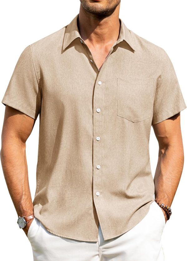 Alimens & Gentle Mens Linen Shirts Short Sleeve Button Down Shirts Wrinkle Free Casual Vacation Beach Summer Tops - Image 96