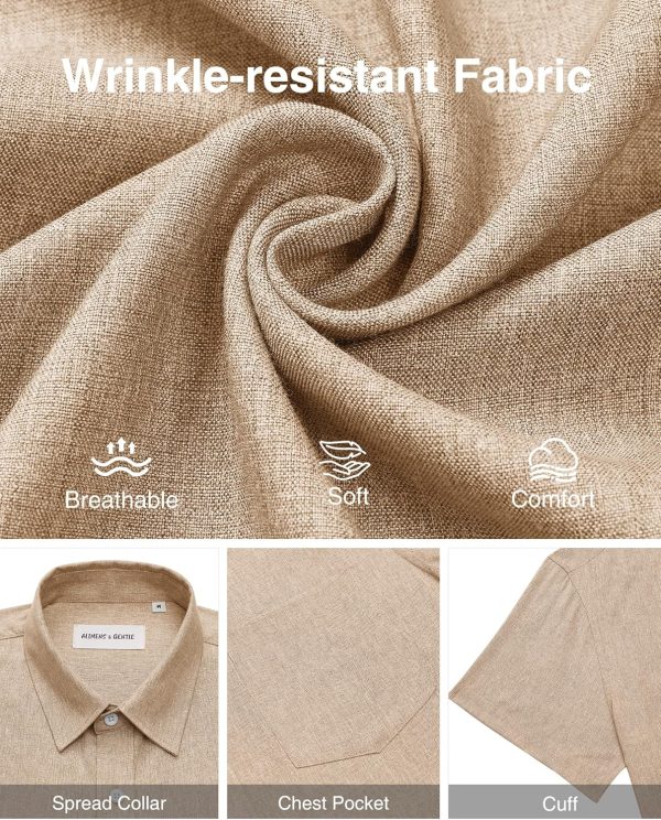 Alimens & Gentle Mens Linen Shirts Short Sleeve Button Down Shirts Wrinkle Free Casual Vacation Beach Summer Tops - Image 100