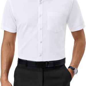 Alimens & Gentle Mens Short Sleeve Dress Shirts Regular Fit Stretch Wrinkle-Resistant Button Down Shirts