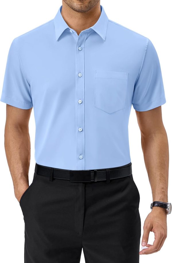 Alimens & Gentle Mens Short Sleeve Dress Shirts Regular Fit Stretch Wrinkle-Resistant Button Down Shirts - Image 7