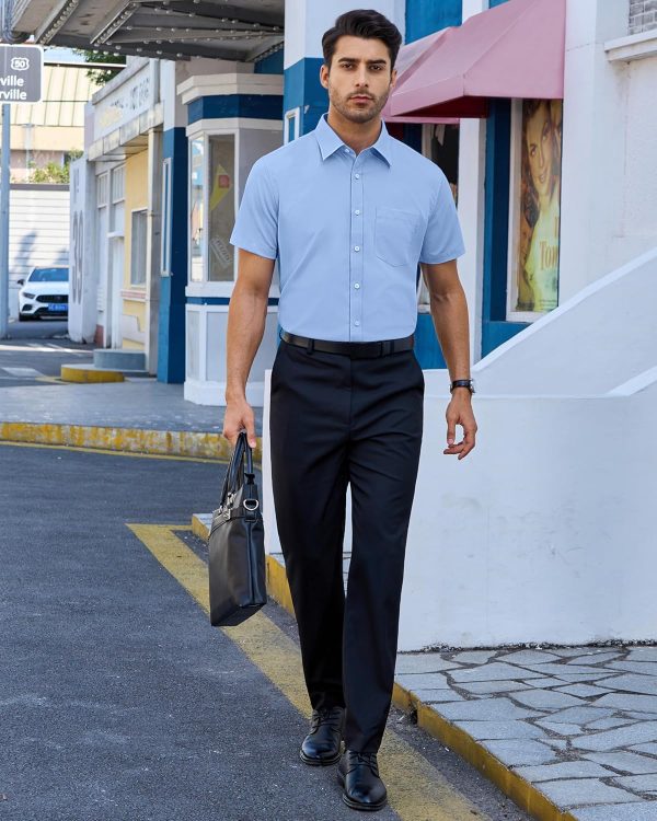 Alimens & Gentle Mens Short Sleeve Dress Shirts Regular Fit Stretch Wrinkle-Resistant Button Down Shirts - Image 9