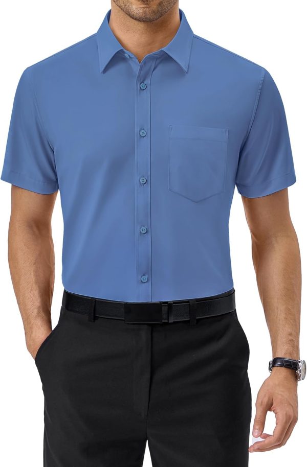 Alimens & Gentle Mens Short Sleeve Dress Shirts Regular Fit Stretch Wrinkle-Resistant Button Down Shirts - Image 25