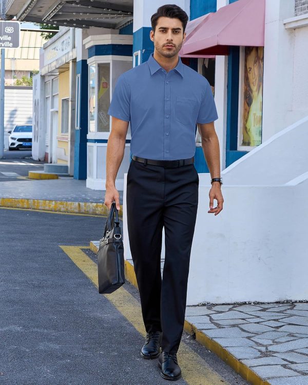 Alimens & Gentle Mens Short Sleeve Dress Shirts Regular Fit Stretch Wrinkle-Resistant Button Down Shirts - Image 27