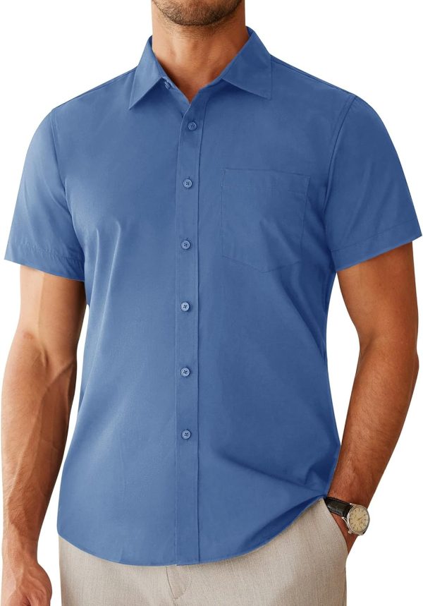 Alimens & Gentle Mens Short Sleeve Dress Shirts Regular Fit Stretch Wrinkle-Resistant Button Down Shirts - Image 30