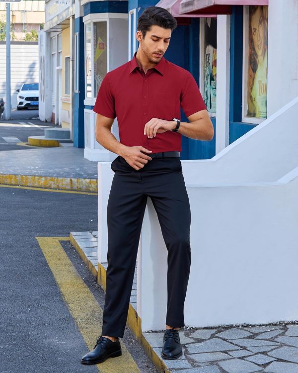 Alimens & Gentle Mens Short Sleeve Dress Shirts Regular Fit Stretch Wrinkle-Resistant Button Down Shirts - Image 51