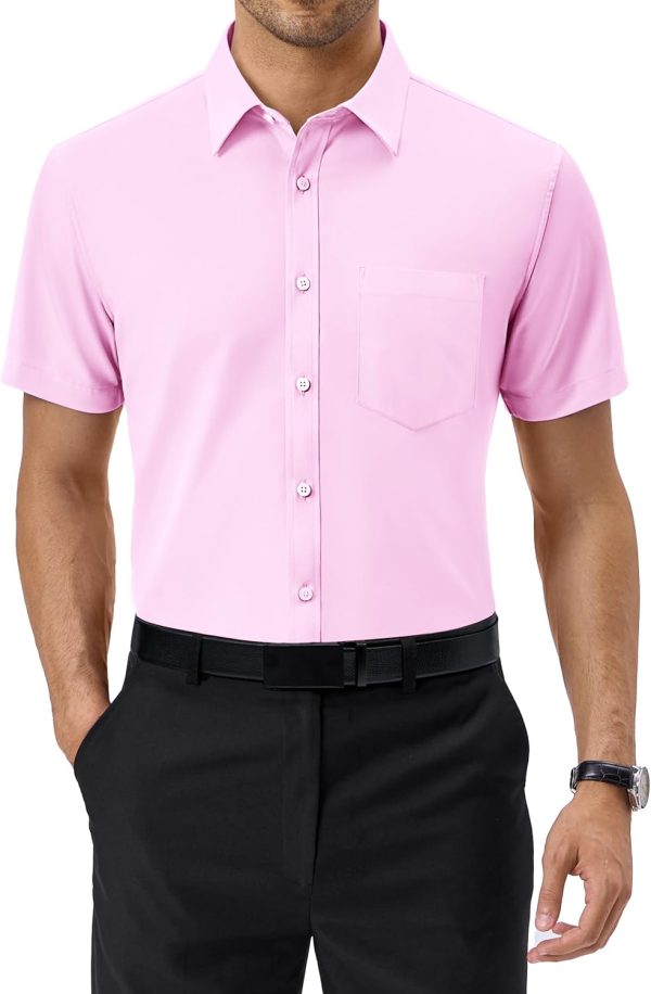Alimens & Gentle Mens Short Sleeve Dress Shirts Regular Fit Stretch Wrinkle-Resistant Button Down Shirts - Image 55