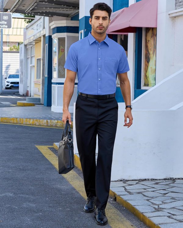 Alimens & Gentle Mens Short Sleeve Dress Shirts Regular Fit Stretch Wrinkle-Resistant Button Down Shirts - Image 63