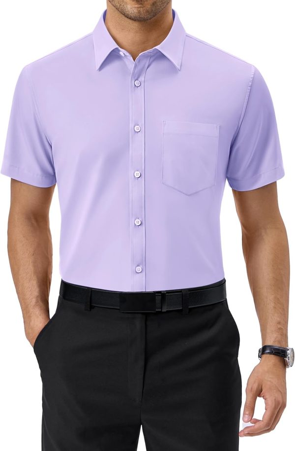 Alimens & Gentle Mens Short Sleeve Dress Shirts Regular Fit Stretch Wrinkle-Resistant Button Down Shirts - Image 73