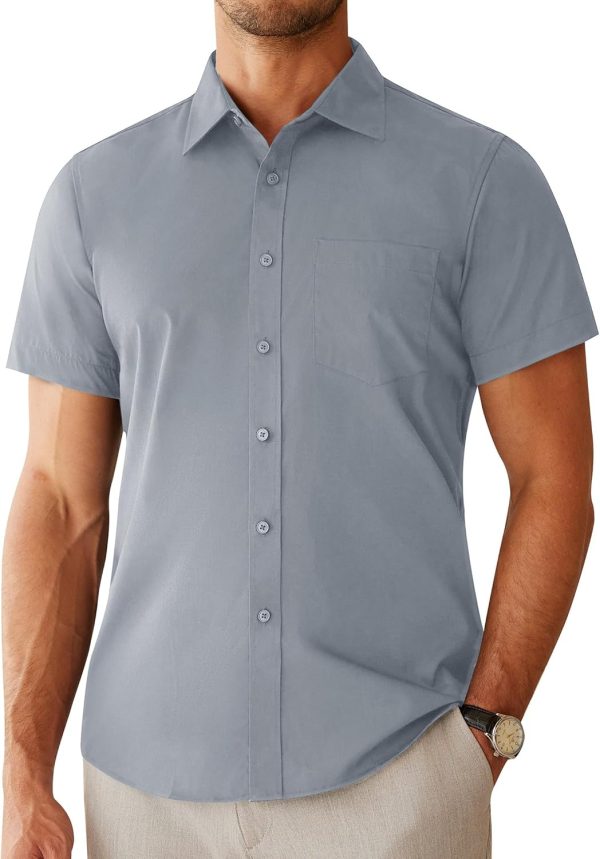 Alimens & Gentle Mens Short Sleeve Dress Shirts Regular Fit Stretch Wrinkle-Resistant Button Down Shirts - Image 90