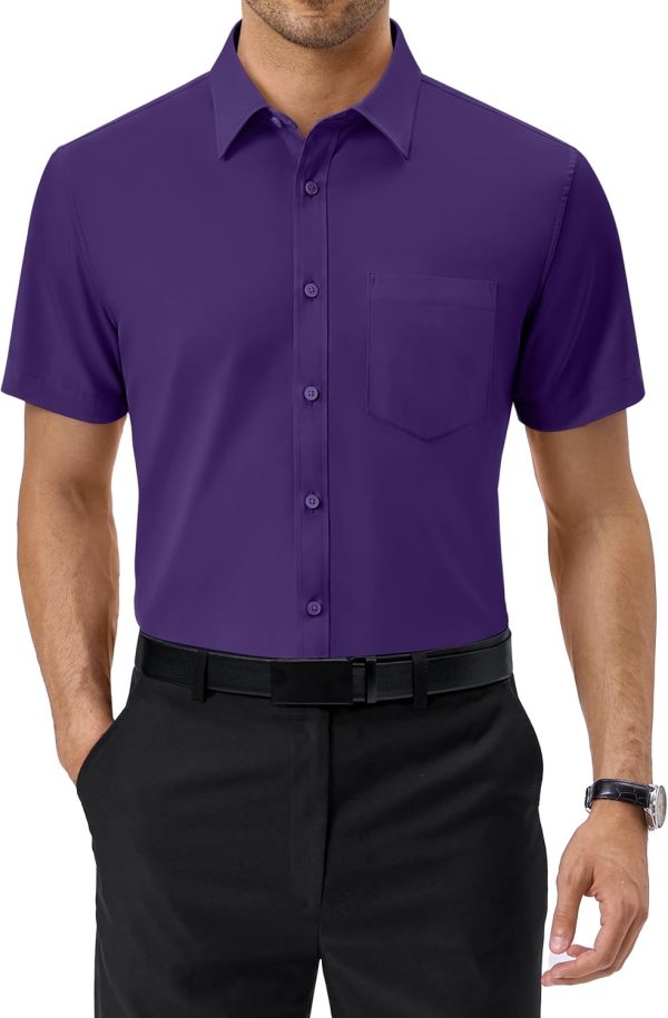 Alimens & Gentle Mens Short Sleeve Dress Shirts Regular Fit Stretch Wrinkle-Resistant Button Down Shirts - Image 91
