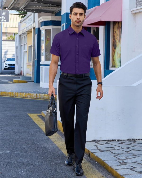 Alimens & Gentle Mens Short Sleeve Dress Shirts Regular Fit Stretch Wrinkle-Resistant Button Down Shirts - Image 93