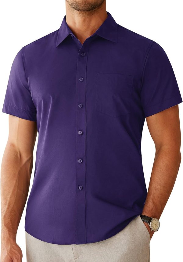 Alimens & Gentle Mens Short Sleeve Dress Shirts Regular Fit Stretch Wrinkle-Resistant Button Down Shirts - Image 96