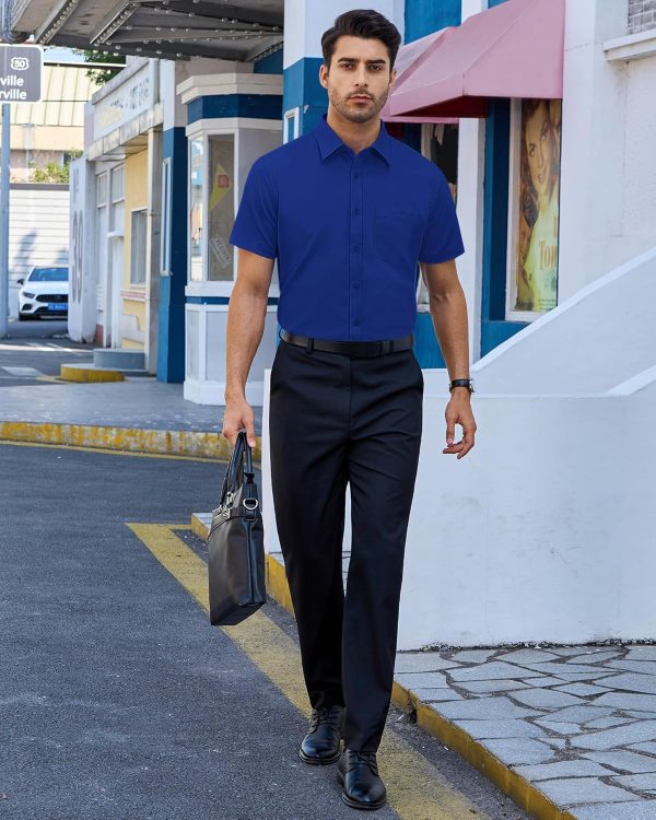 Alimens & Gentle Mens Short Sleeve Dress Shirts Regular Fit Stretch Wrinkle-Resistant Button Down Shirts - Image 98