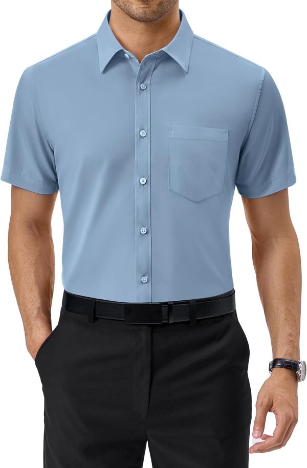 Alimens & Gentle Mens Short Sleeve Dress Shirts Regular Fit Stretch Wrinkle-Resistant Button Down Shirts - Image 103