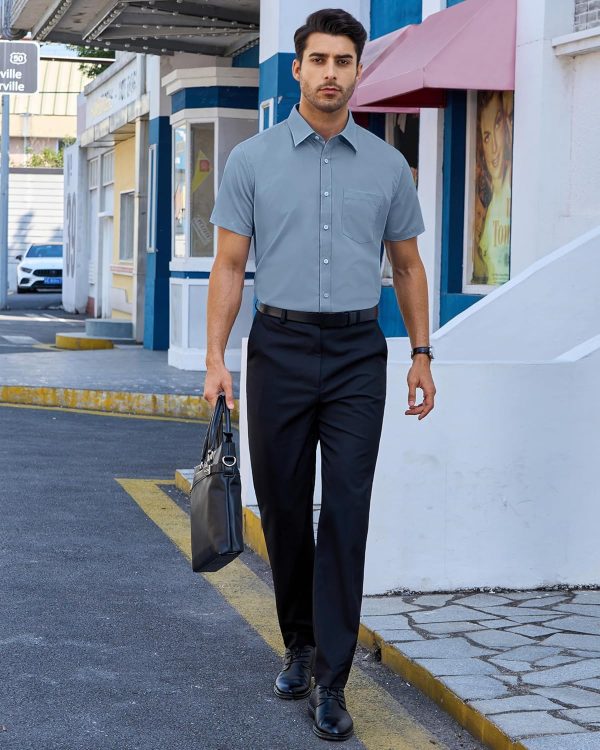 Alimens & Gentle Mens Short Sleeve Dress Shirts Regular Fit Stretch Wrinkle-Resistant Button Down Shirts - Image 105