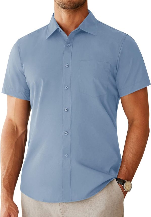 Alimens & Gentle Mens Short Sleeve Dress Shirts Regular Fit Stretch Wrinkle-Resistant Button Down Shirts - Image 108