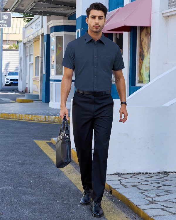 Alimens & Gentle Mens Short Sleeve Dress Shirts Regular Fit Stretch Wrinkle-Resistant Button Down Shirts - Image 111