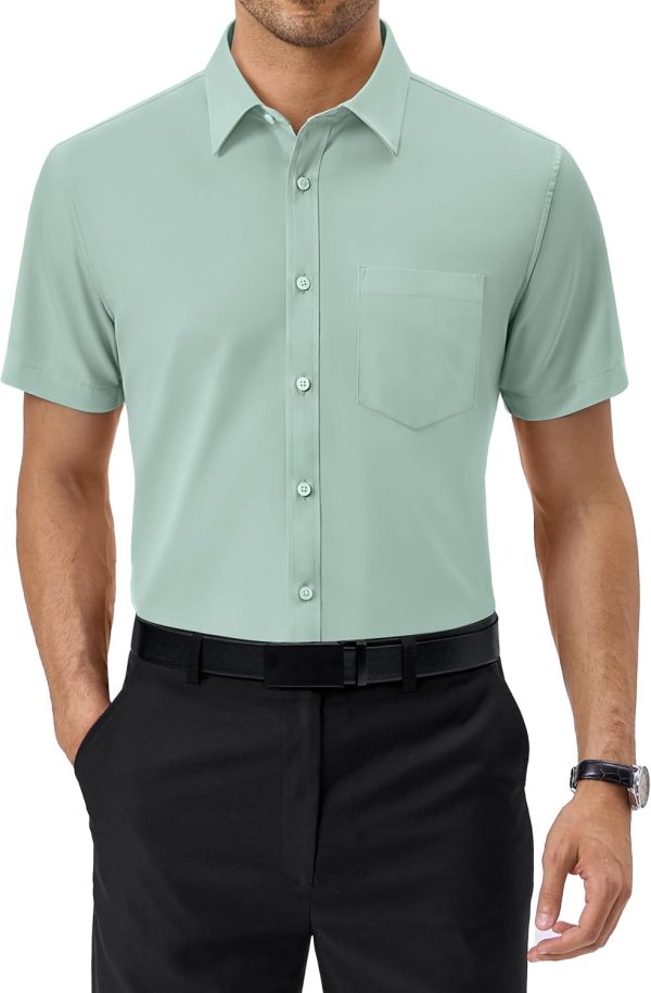 Alimens & Gentle Mens Short Sleeve Dress Shirts Regular Fit Stretch Wrinkle-Resistant Button Down Shirts - Image 115