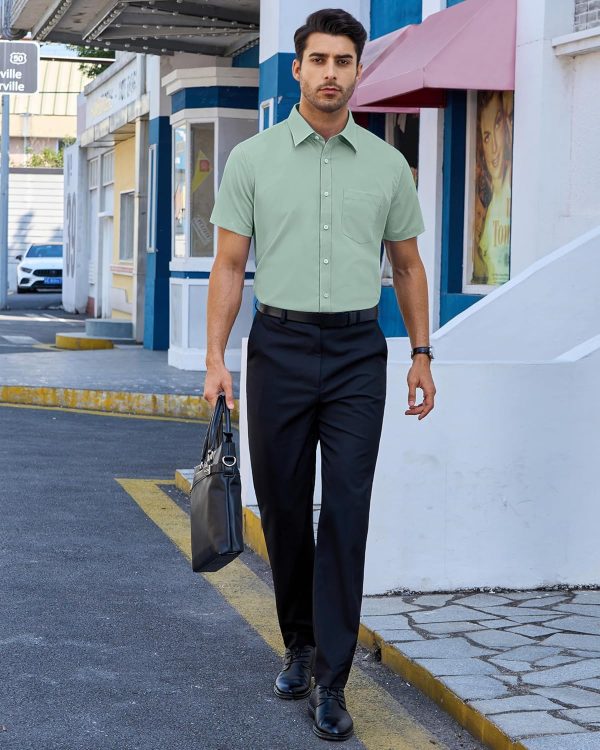 Alimens & Gentle Mens Short Sleeve Dress Shirts Regular Fit Stretch Wrinkle-Resistant Button Down Shirts - Image 117
