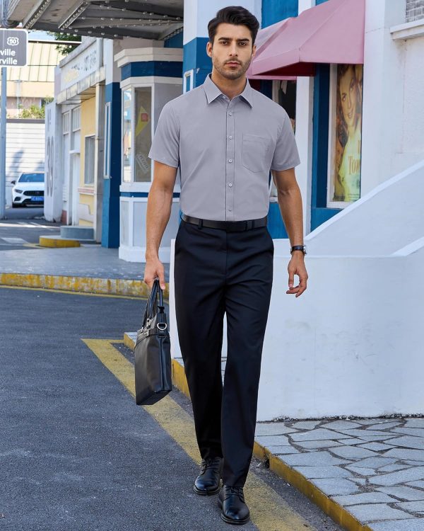 Alimens & Gentle Mens Short Sleeve Dress Shirts Regular Fit Stretch Wrinkle-Resistant Button Down Shirts - Image 123
