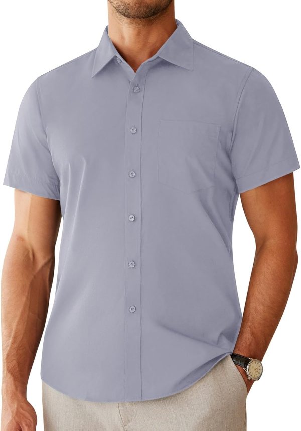 Alimens & Gentle Mens Short Sleeve Dress Shirts Regular Fit Stretch Wrinkle-Resistant Button Down Shirts - Image 126