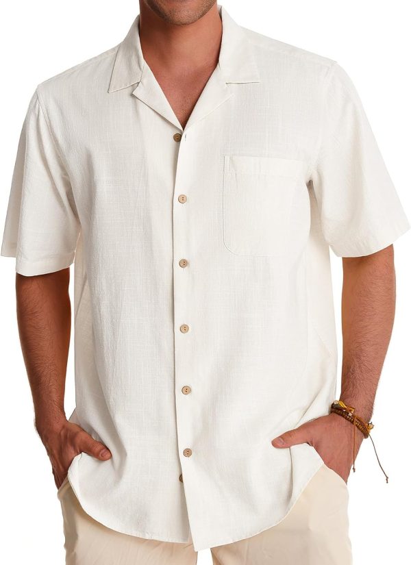 Alimens & Gentle Cuban Linen Shirts for Men Short Sleeve Button Down Shirt Cotton Summer Beach Camp Vacation Hawaiian Shirts - Image 3