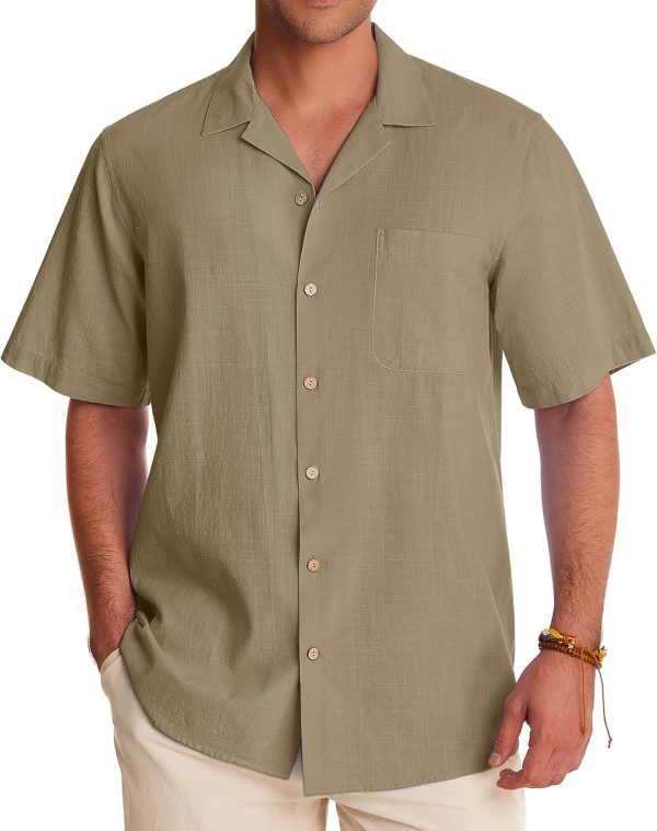 Alimens & Gentle Cuban Linen Shirts for Men Short Sleeve Button Down Shirt Cotton Summer Beach Camp Vacation Hawaiian Shirts - Image 6