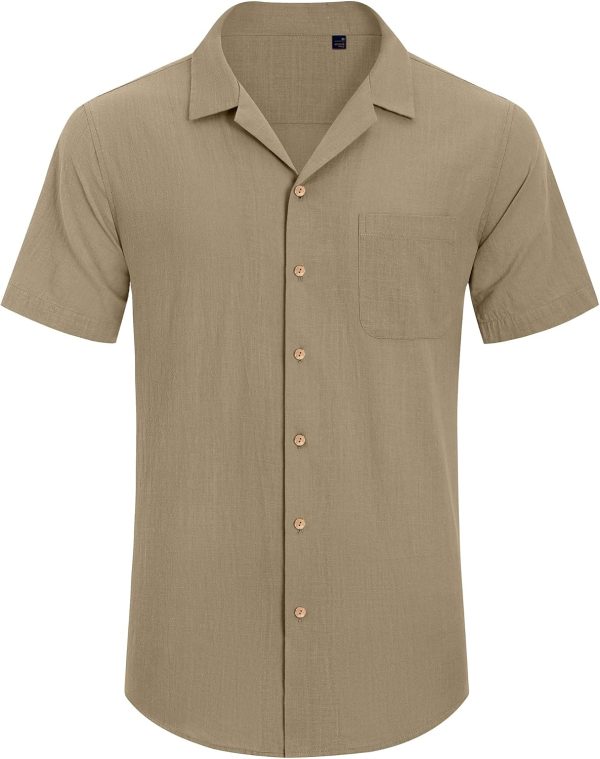 Alimens & Gentle Cuban Linen Shirts for Men Short Sleeve Button Down Shirt Cotton Summer Beach Camp Vacation Hawaiian Shirts - Image 8
