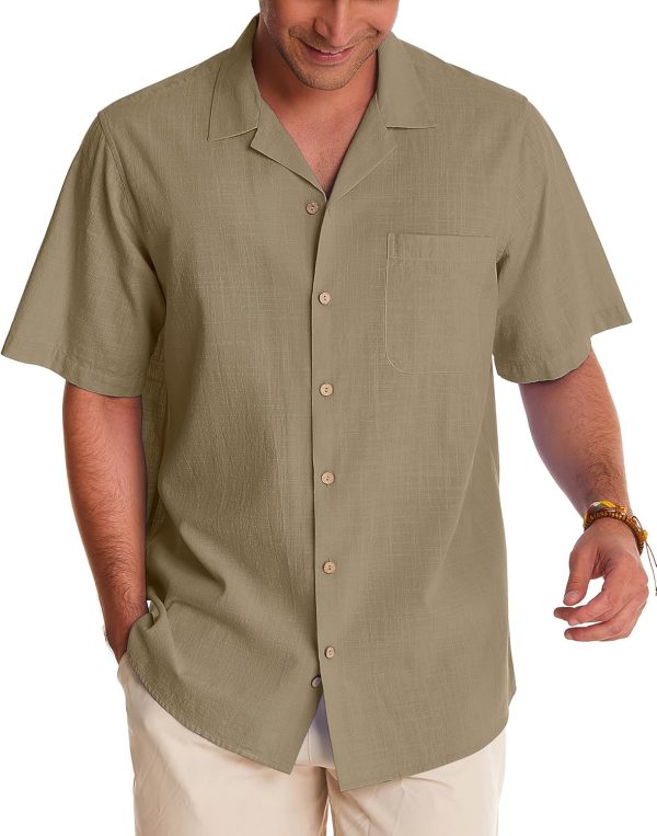 Alimens & Gentle Cuban Linen Shirts for Men Short Sleeve Button Down Shirt Cotton Summer Beach Camp Vacation Hawaiian Shirts - Image 9