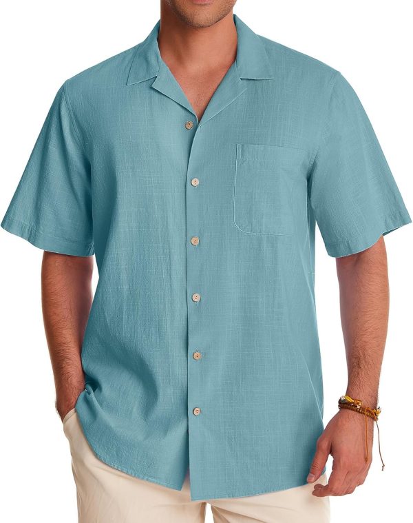 Alimens & Gentle Cuban Linen Shirts for Men Short Sleeve Button Down Shirt Cotton Summer Beach Camp Vacation Hawaiian Shirts - Image 10