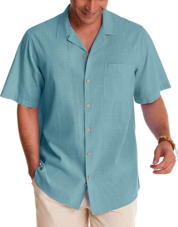 Alimens & Gentle Cuban Linen Shirts for Men Short Sleeve Button Down Shirt Cotton Summer Beach Camp Vacation Hawaiian Shirts - Image 12