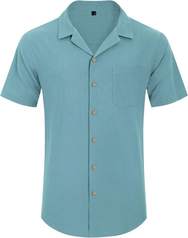 Alimens & Gentle Cuban Linen Shirts for Men Short Sleeve Button Down Shirt Cotton Summer Beach Camp Vacation Hawaiian Shirts - Image 13