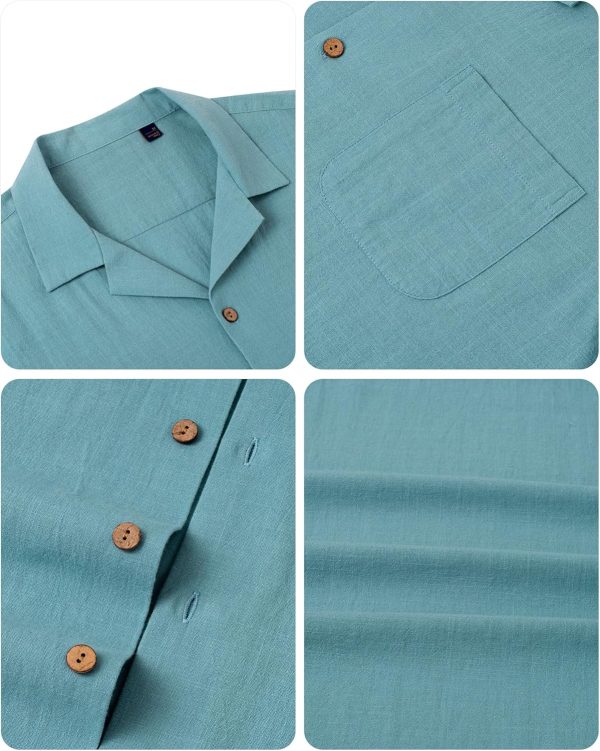 Alimens & Gentle Cuban Linen Shirts for Men Short Sleeve Button Down Shirt Cotton Summer Beach Camp Vacation Hawaiian Shirts - Image 14