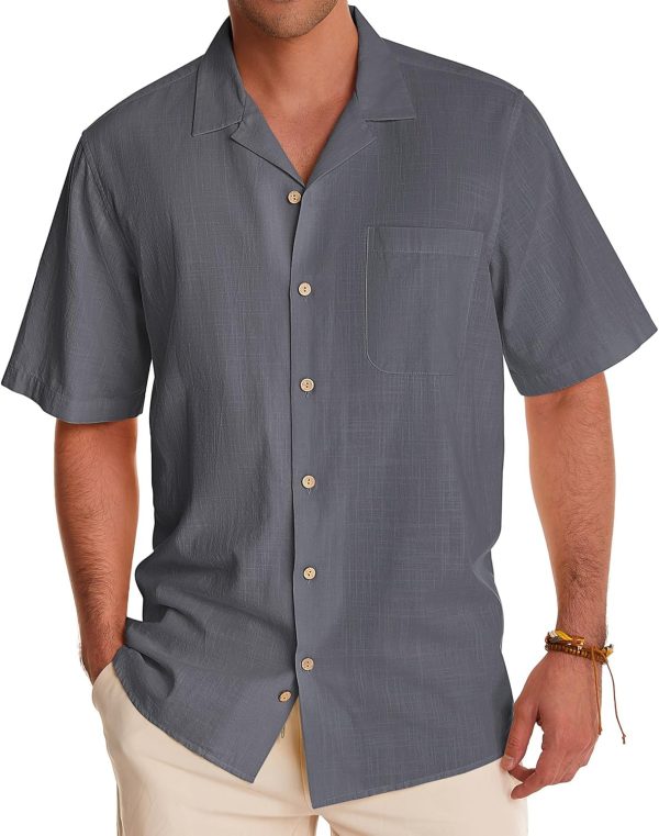 Alimens & Gentle Cuban Linen Shirts for Men Short Sleeve Button Down Shirt Cotton Summer Beach Camp Vacation Hawaiian Shirts - Image 15