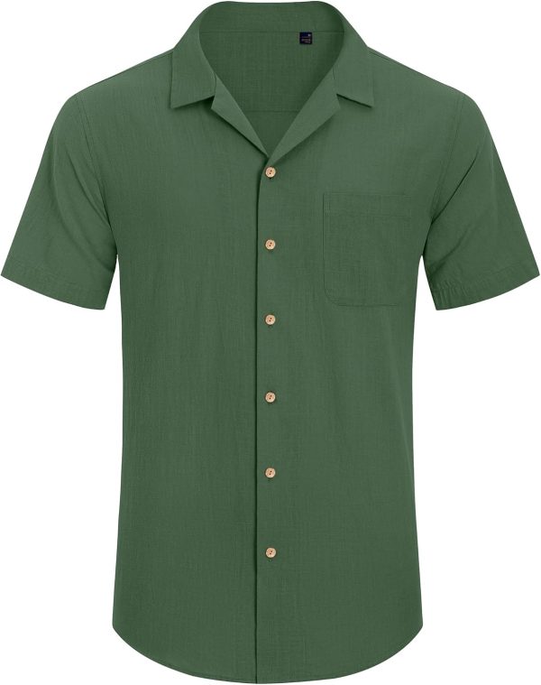 Alimens & Gentle Cuban Linen Shirts for Men Short Sleeve Button Down Shirt Cotton Summer Beach Camp Vacation Hawaiian Shirts - Image 21